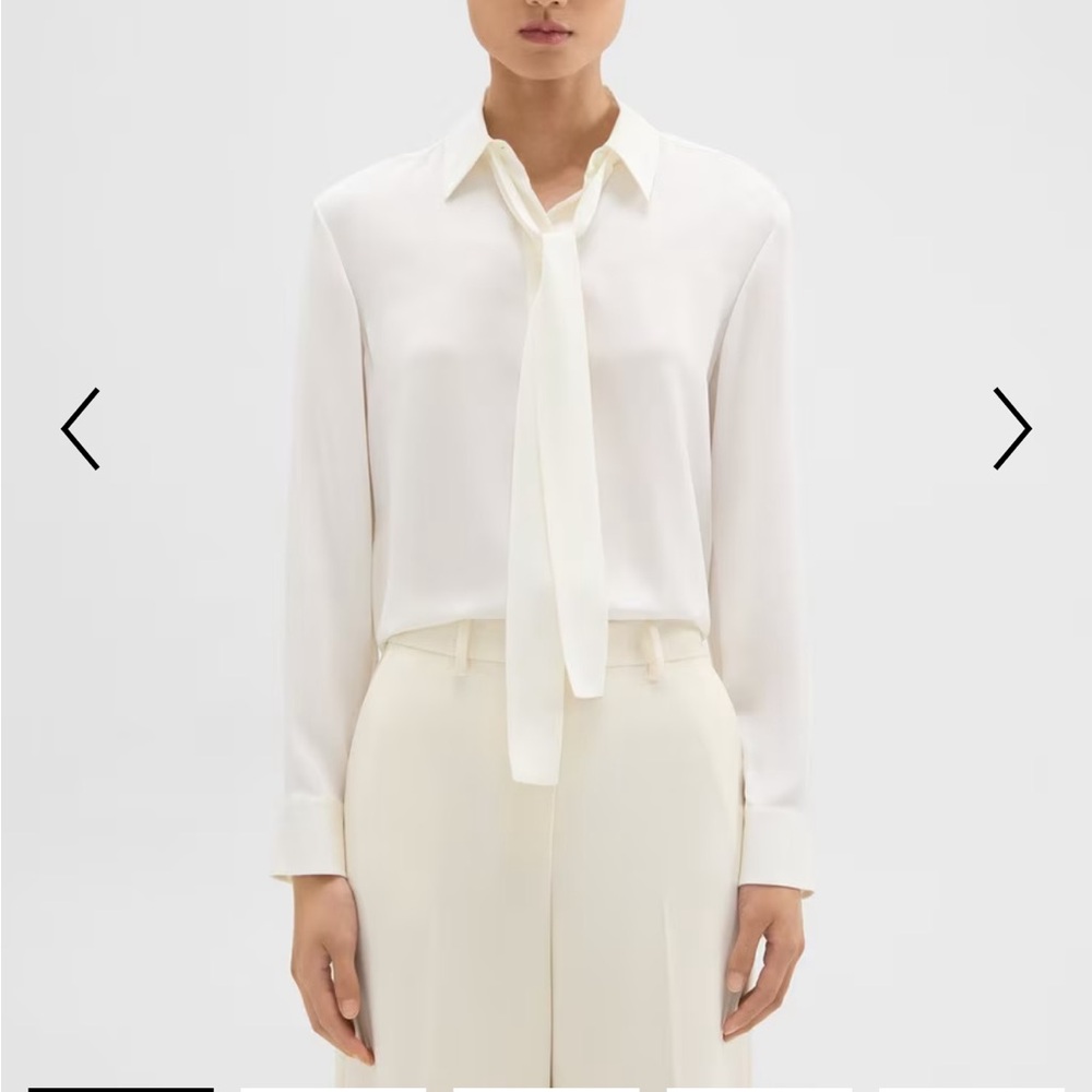 Theory Silk Tie Blouse (navy tie)